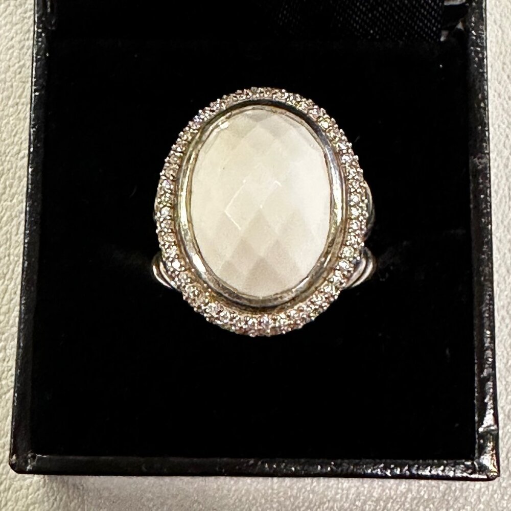 David Yurman 925 Signature Oval White Agate & Pave Diamond Ring